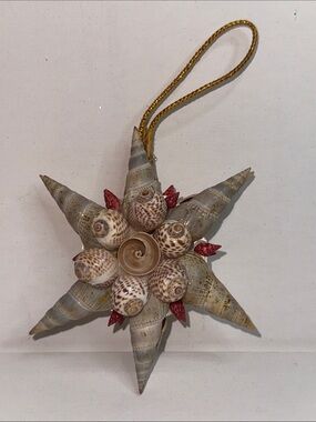 Seashell Star Holiday Ornament in Natural Beige & Red